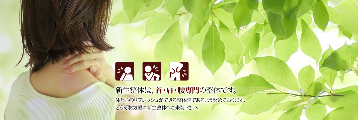 新生整体は、首・肩・腰専門の整体です。どうぞお気軽に新生整体へご来院下さい。